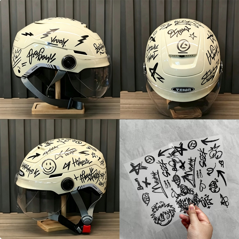 Scooter Helmet Set - 2개입 펑크 그래피티 오토바이 헬멧 스티커